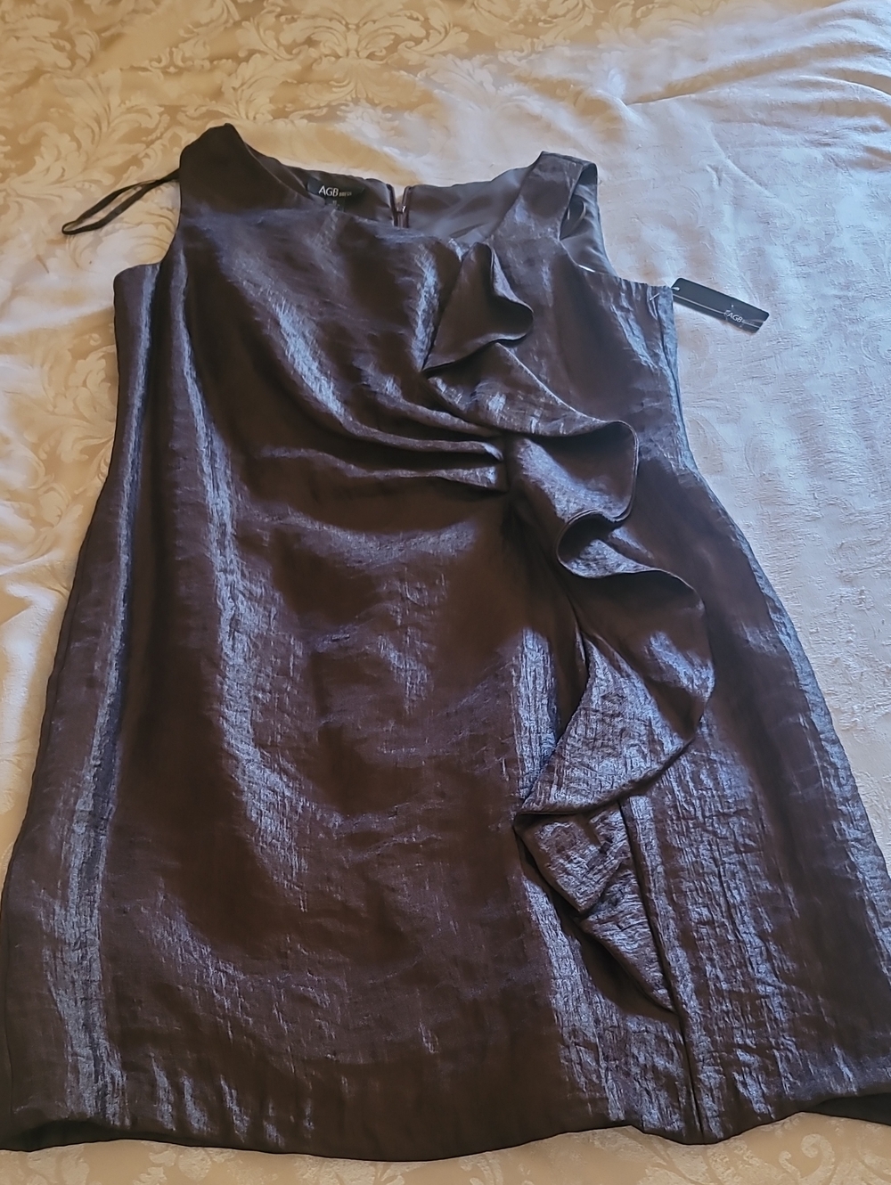 AGB Dark Brown Ruffle-Front Sleeveless Midi Dress